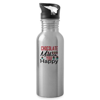 Chocolate Makes Me Happy - Water bottle with straw - silver - Right