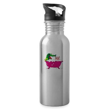 hippo bathtub crocodile kids kids gift - Water bottle with straw - silver - Right