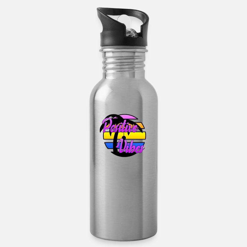 Positive Vibes - Trinkflasche mit integriertem Trinkhalm - Lightsilver