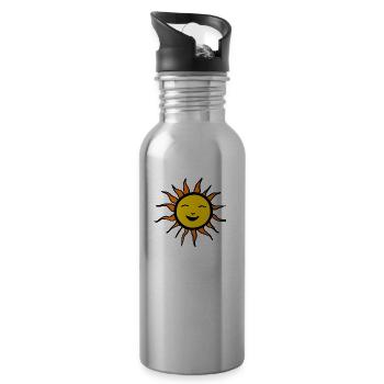 Sun Summer Watercolor Nature Beach Sky 05 - Water bottle with straw - silver - Right