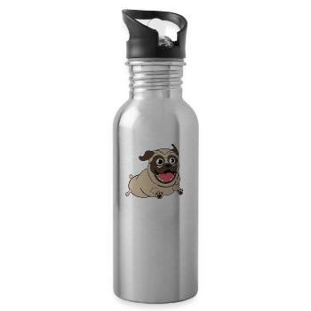 Nacho the Pug - Trinkflasche mit integriertem Trinkhalm - Lightsilver - Rechts