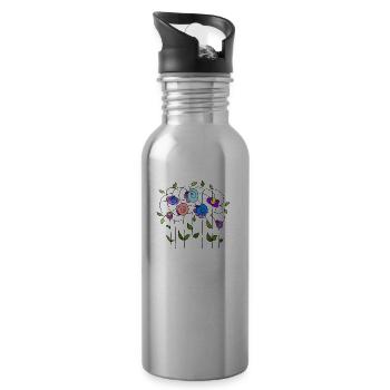 Blumen - Trinkflasche mit integriertem Trinkhalm - Lightsilver - Rechts