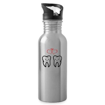zähne verliebt - Trinkflasche mit integriertem Trinkhalm - Lightsilver - Rechts