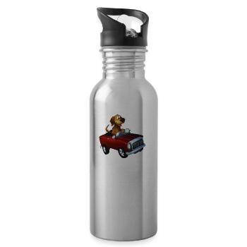 chien conduisant voiture drôle chien propriétaire tenue - Gourde avec paille intégrée - argent clair - Droite