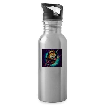 Shiba Inu to the moon - Water bottle with straw - silver - Right