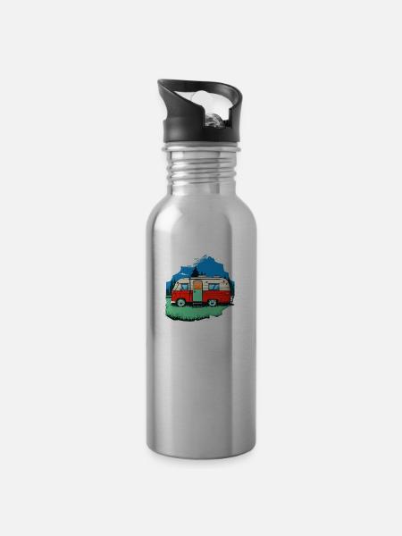 vintage camper car - Trinkflasche mit integriertem Trinkhalm - Lightsilver