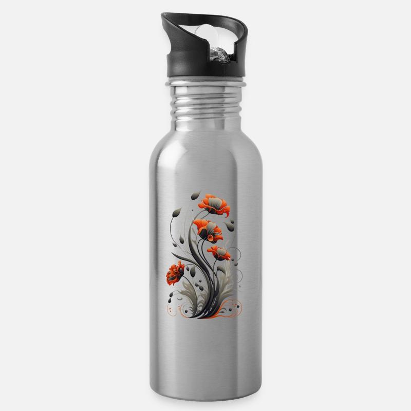 Mohnblume, Mohn, Klatschmohn, Blume, Garten, Natur - Trinkflasche mit integriertem Trinkhalm - Lightsilver