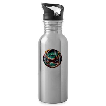 Nordic Wilderness & Northern Lights - Vikings - Water bottle with straw - silver - Right