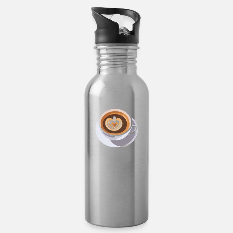 Kaffee Frenchpress Cappuccino Latte Art - Trinkflasche mit integriertem Trinkhalm - Lightsilver
