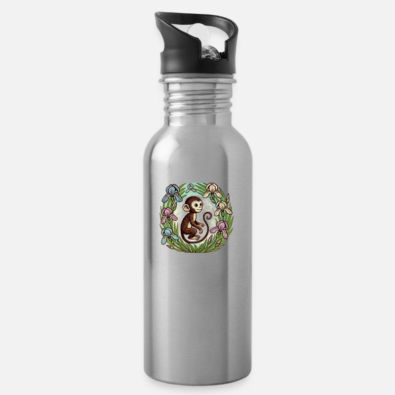 Iris-Affe - Trinkflasche mit integriertem Trinkhalm - Lightsilver