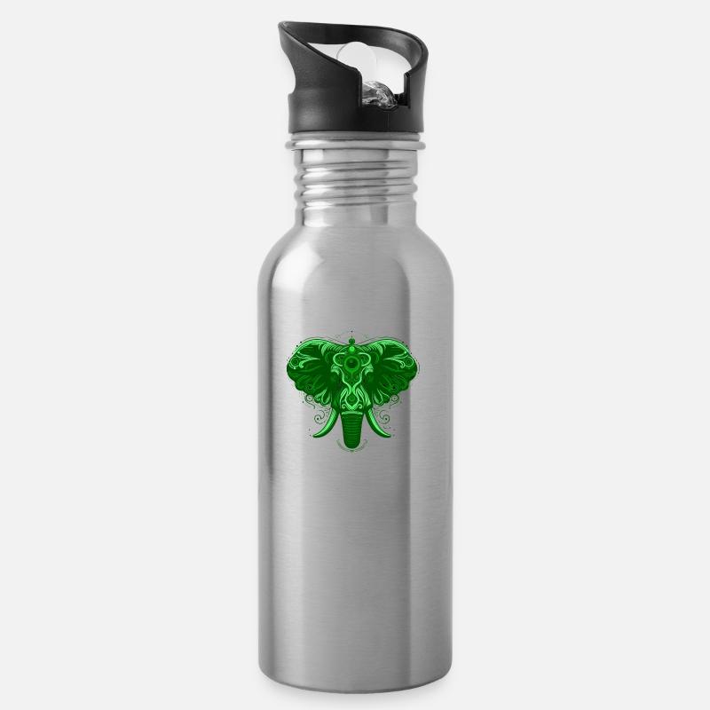Tier Elefant Grün - Trinkflasche mit integriertem Trinkhalm - Lightsilver