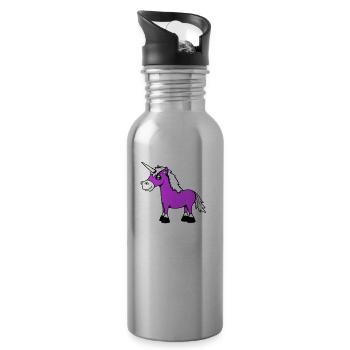 licorne sourit assez sympathique cheval de dessin animé - Gourde avec paille intégrée - argent clair - Droite