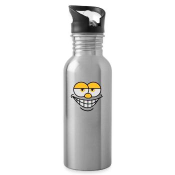 Grinsendes Comic Gesicht Cooler Gesichtsausdruck - Trinkflasche mit integriertem Trinkhalm - Lightsilver - Rechts