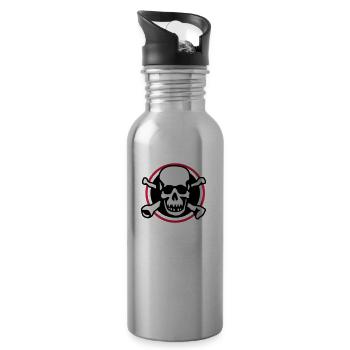 skull_circle_072011_a_3c - Water bottle with straw - silver - Right