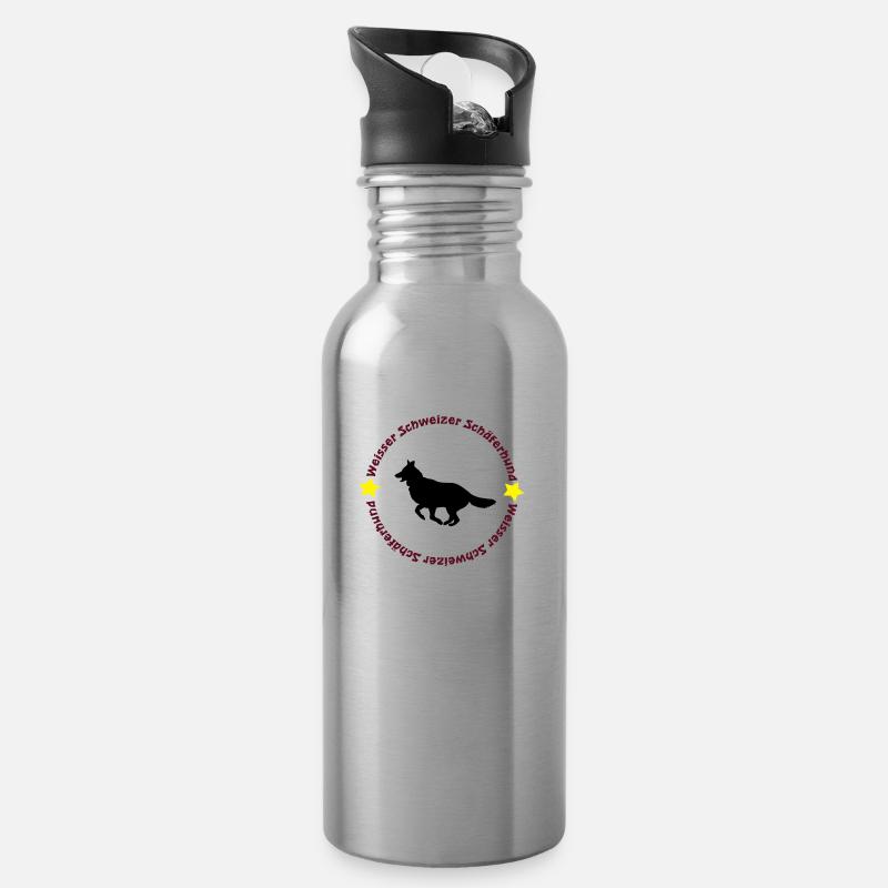 Weisser Schweizer Schäferhund - Trinkflasche mit integriertem Trinkhalm - Lightsilver