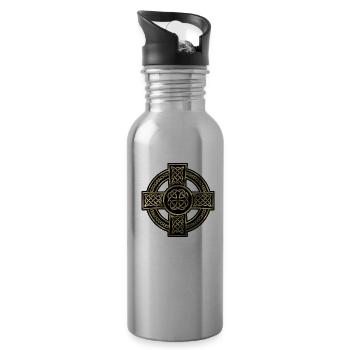 Celtic Cross T-Shirt - Water bottle with straw - silver - Right