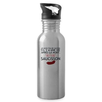 vie apres mort humour saucisson savoir citation - Gourde avec paille intégrée - argent clair - Droite