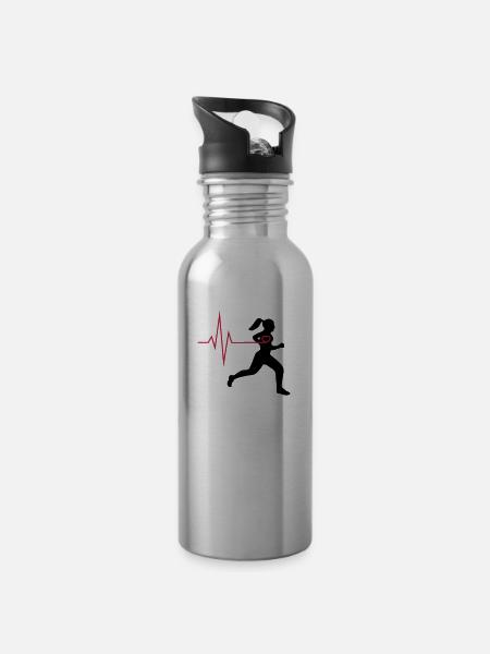 Läuferin mit Herz - Trinkflasche mit integriertem Trinkhalm - Lightsilver