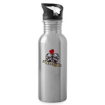 Kopf des Todes Liebe Banner HerzSchädel Schädel - Trinkflasche mit integriertem Trinkhalm - Lightsilver - Rechts