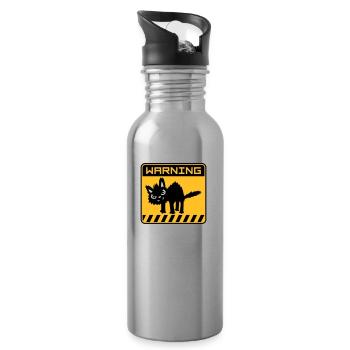 Warning dangerous cat - Water bottle with straw - silver - Right