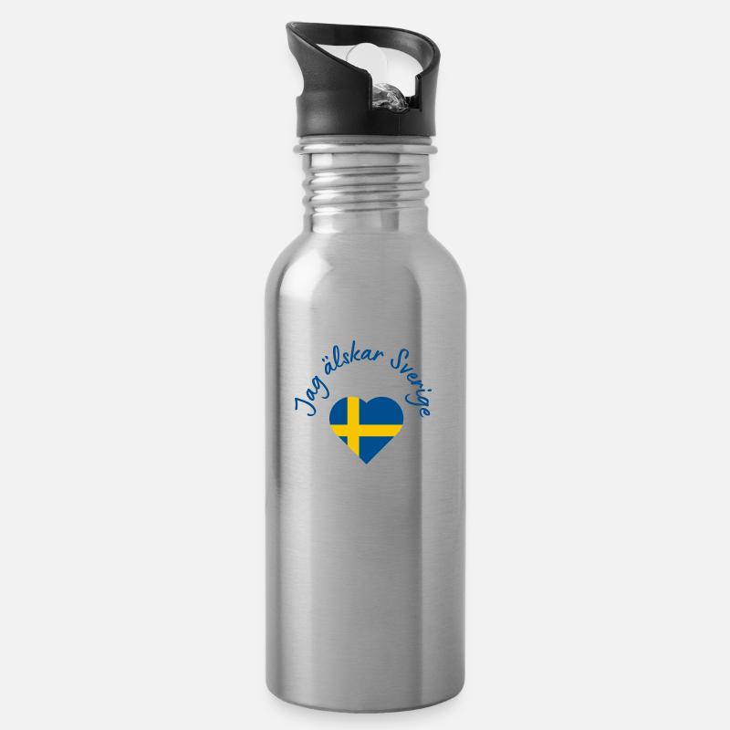 Jag älskar Sverige - Trinkflasche mit integriertem Trinkhalm - Lightsilver