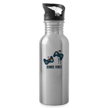 GAMER VIBES Cool Cute Gamer Siblings T-Shirt - Water bottle with straw - silver - Right