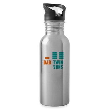 Funny Energy Of A Dad & Twin Sons Awesome Present - Water bottle with straw - silver - Right