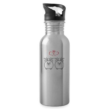 Bébé orignal amoureux - Gourde avec paille intégrée - argent clair - Droite