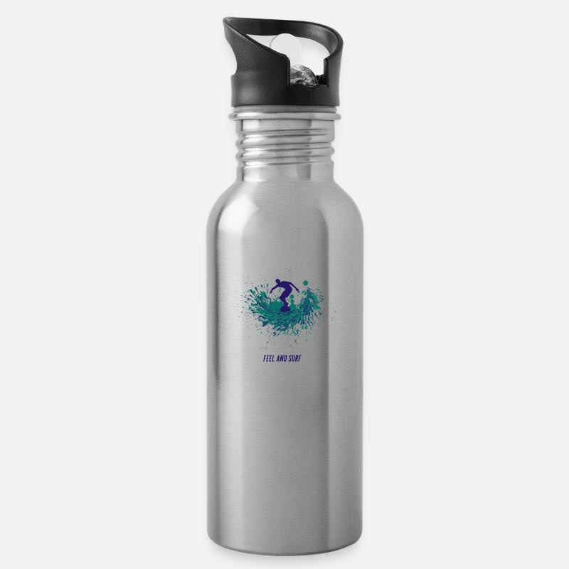 Surfen - Trinkflasche mit integriertem Trinkhalm - Lightsilver