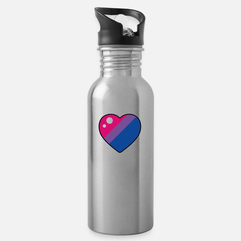 Herz (Bisexuelle Flagge) - Trinkflasche mit integriertem Trinkhalm - Lightsilver