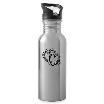 2 Hearts Decor - Water bottle with straw - silver - Right