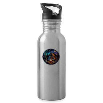 Camping, tent and campfire - Water bottle with straw - silver - Right