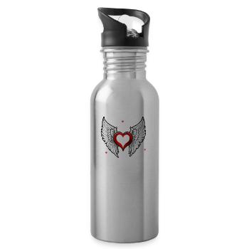 coeur rouge avec des ailes - Gourde avec paille intégrée - argent clair - Droite