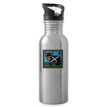 Schottische Hochlandkuh - Pop Art - Trinkflasche mit integriertem Trinkhalm - Lightsilver - Rechts