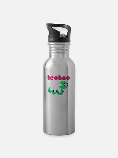 techno wurm - Trinkflasche mit integriertem Trinkhalm - Lightsilver