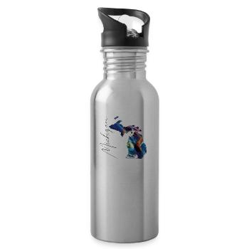 Michigan (United States) | Real Flag | Flag Map Script - Water bottle with straw - silver - Right