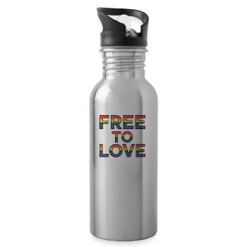 Free to love - LGBT - Trinkflasche mit integriertem Trinkhalm - Lightsilver - Rechts