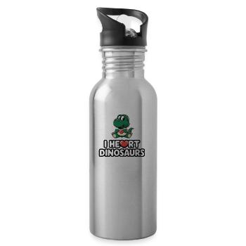 I Heart Dinosaurs T-Shirt - Water bottle with straw - silver - Right