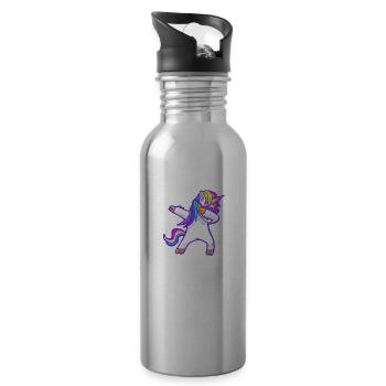Licorne arc-en-ciel cool tamponnant - Gourde avec paille intégrée - argent clair - Droite