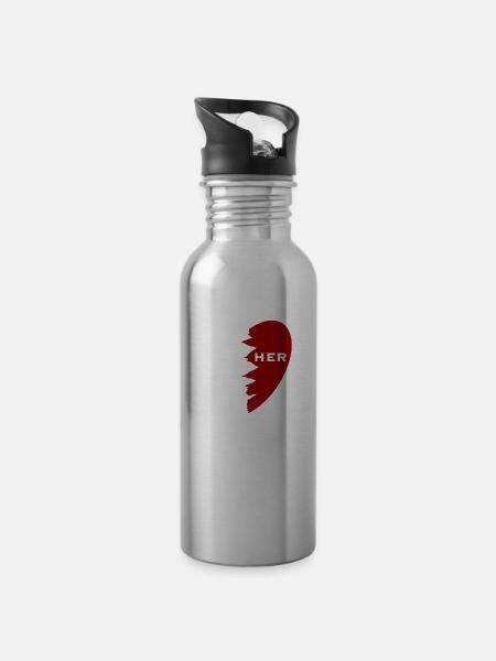 Partnershirt Love Her LGBTQ - Trinkflasche mit integriertem Trinkhalm - Lightsilver