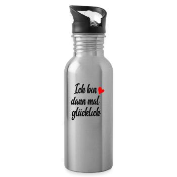 Ich bin dann mal glücklich - Trinkflasche mit integriertem Trinkhalm - Lightsilver - Rechts