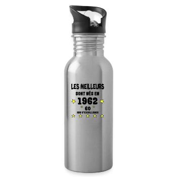 Anniversaire 60 ans - Gourde avec paille intégrée - argent clair - Droite
