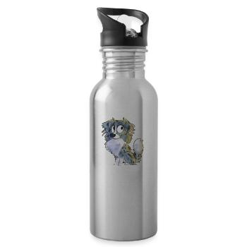 Chibi Berger Australien - Bleu Merle - Gourde avec paille intégrée - argent clair - Droite