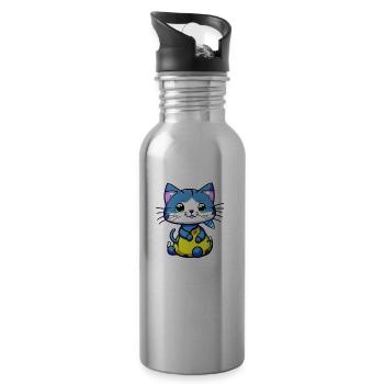 cat kawaii - cute - manga - Water bottle with straw - silver - Right