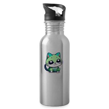un mignon petit chat kawaii - manga - Gourde avec paille intégrée - argent clair - Droite