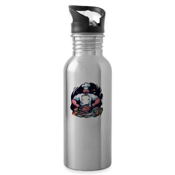 COOL TSHIRT. A CHEF PREPARING A BIG MEAL - Water bottle with straw - silver - Right