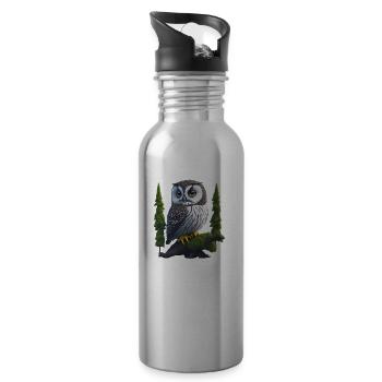 Petit hibou grand-duc - Gourde avec paille intégrée - argent clair - Droite