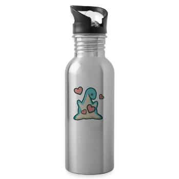 hugadino verliebter Dino, Herz, süßer Dinosaurier - Trinkflasche mit integriertem Trinkhalm - Lightsilver - Rechts