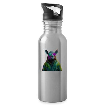 Hippo Nilpferd mit Sonnenbrille Flusspferd Afrika - Trinkflasche mit integriertem Trinkhalm - Lightsilver - Rechts