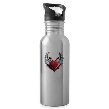 Rotes Herz mit Flügeln - Trinkflasche mit integriertem Trinkhalm - Lightsilver - Rechts